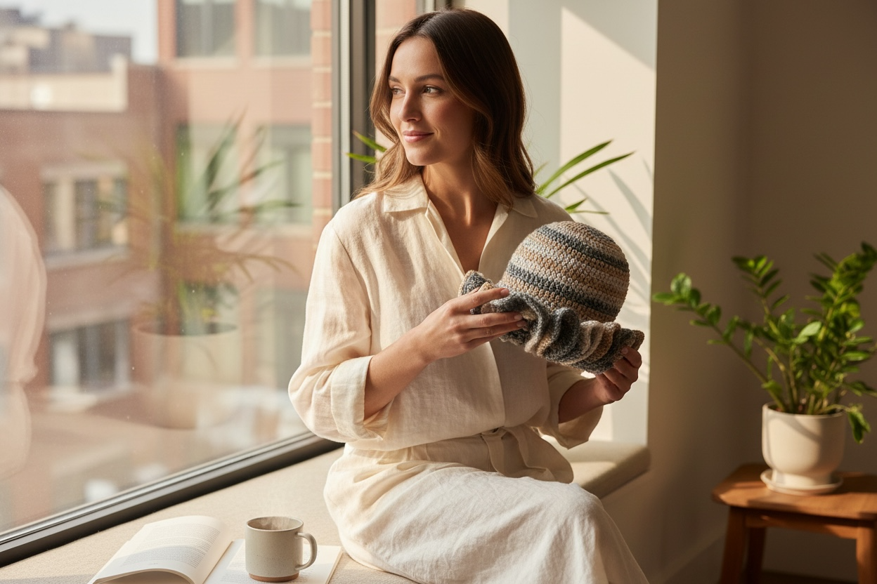 Handmade Crochet Ruffle Cloche Hat- Stylish Women’s Marled Crochet Accessory