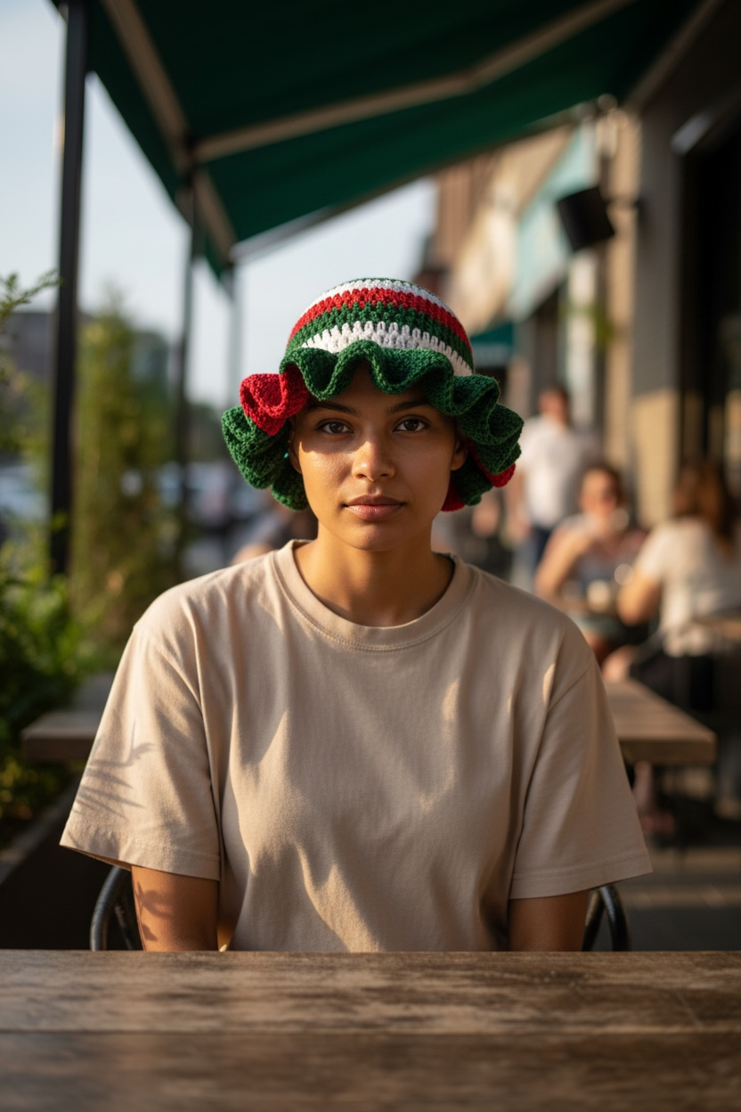 Handmade Crochet Adult Christmas Ruffle Hats- Adult Christmas Ruffle Hat