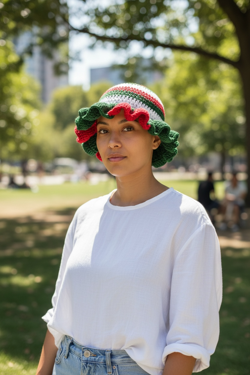 Handmade Crochet Adult Christmas Ruffle Hats- Adult Christmas Ruffle Hat