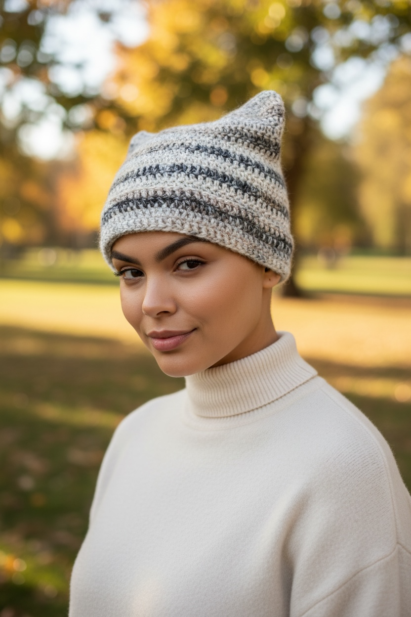 Handmade Crochet Cat Ear Beanie - Cute Kitten Hat for Women & Teens