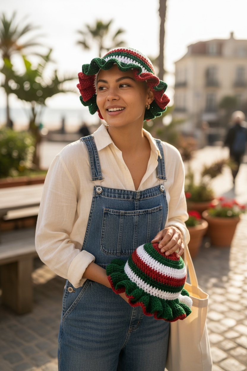 Handmade Crochet Adult Christmas Ruffle Hats- Adult Christmas Ruffle Hat
