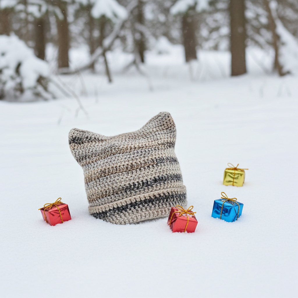 Handmade Crochet Cat Ear Beanie - Cute Kitten Hat for Women & Teens