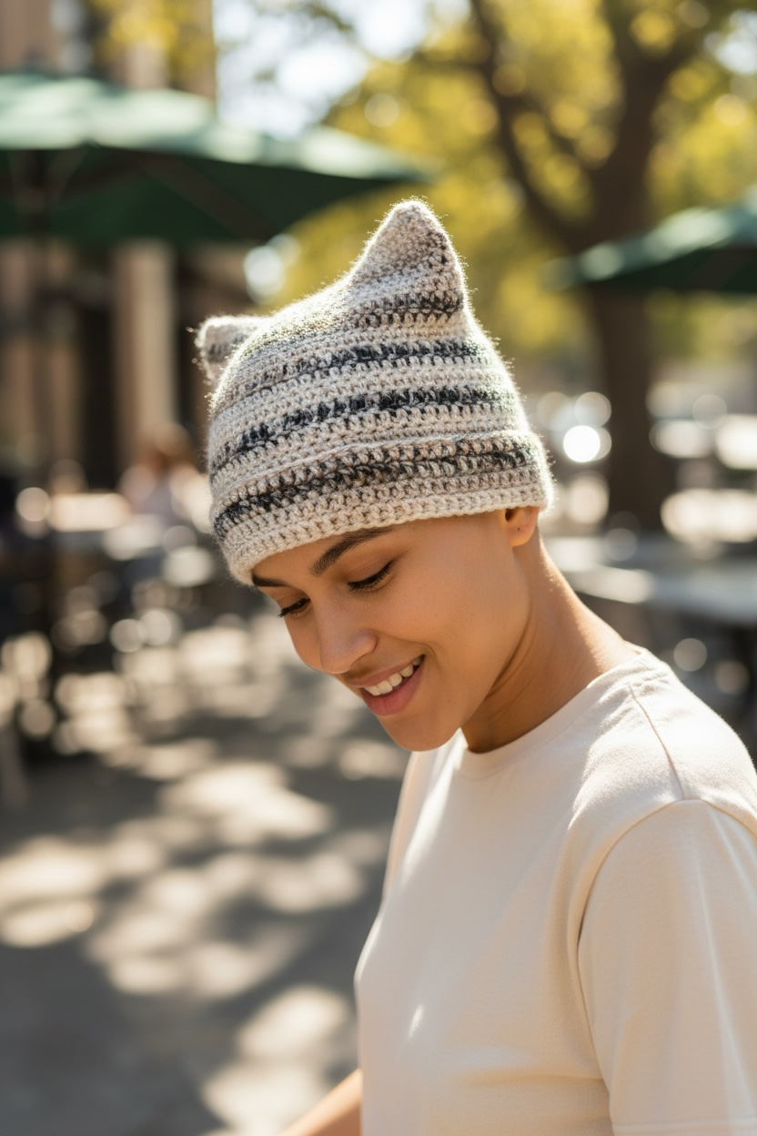 Handmade Crochet Cat Ear Beanie - Cute Kitten Hat for Women & Teens