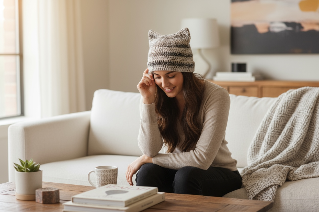 Handmade Crochet Cat Ear Beanie - Cute Kitten Hat for Women & Teens