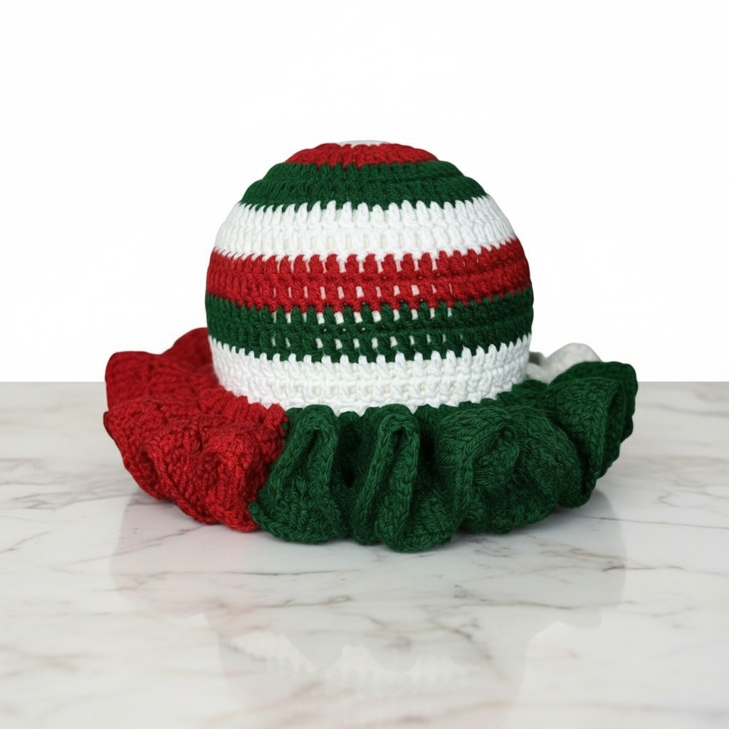 Handmade Crochet Adult Christmas Ruffle Hats- Adult Christmas Ruffle Hat