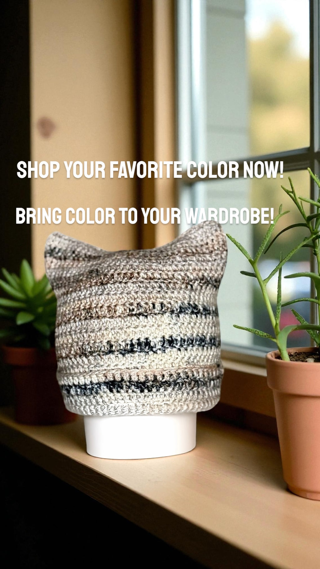 Handmade Crochet Cat Ear Beanie - Cute Kitten Hat for Women & Teens