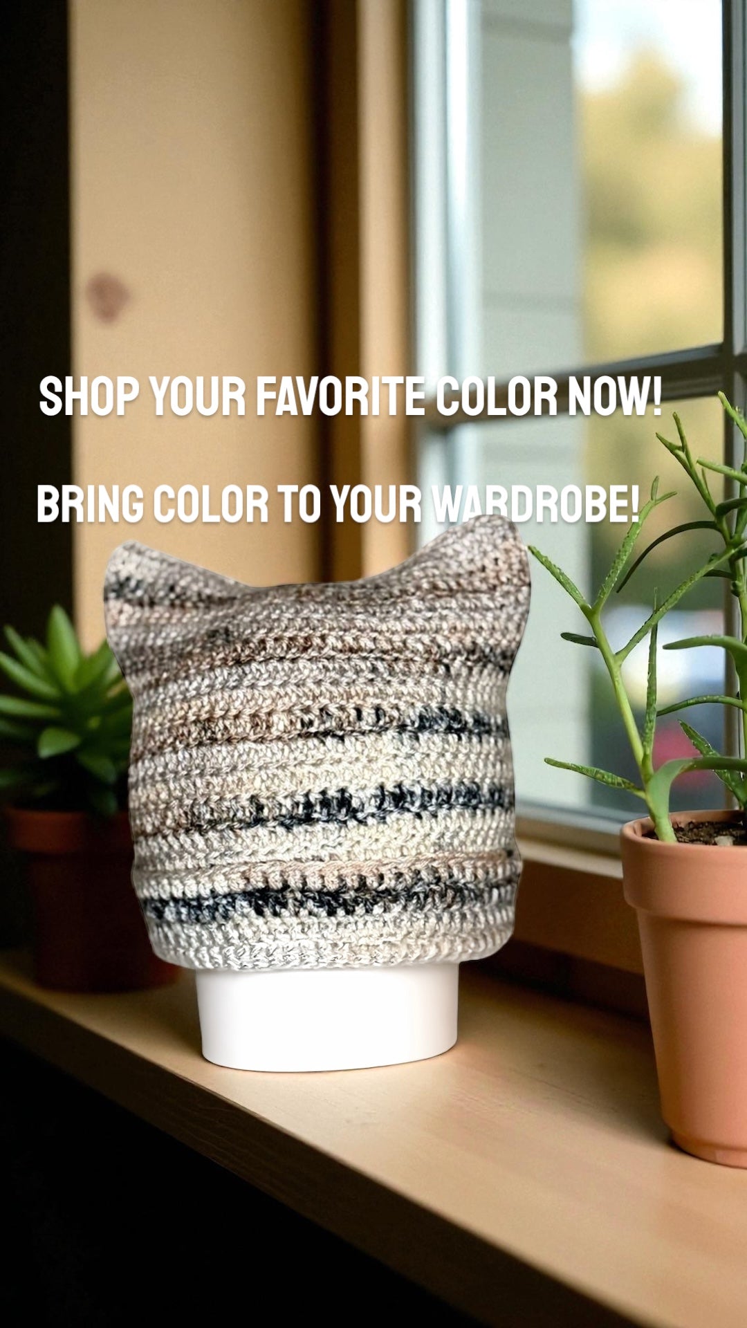 Handmade Crochet Cat Ear Beanie - Cute Kitten Hat for Women & Teens