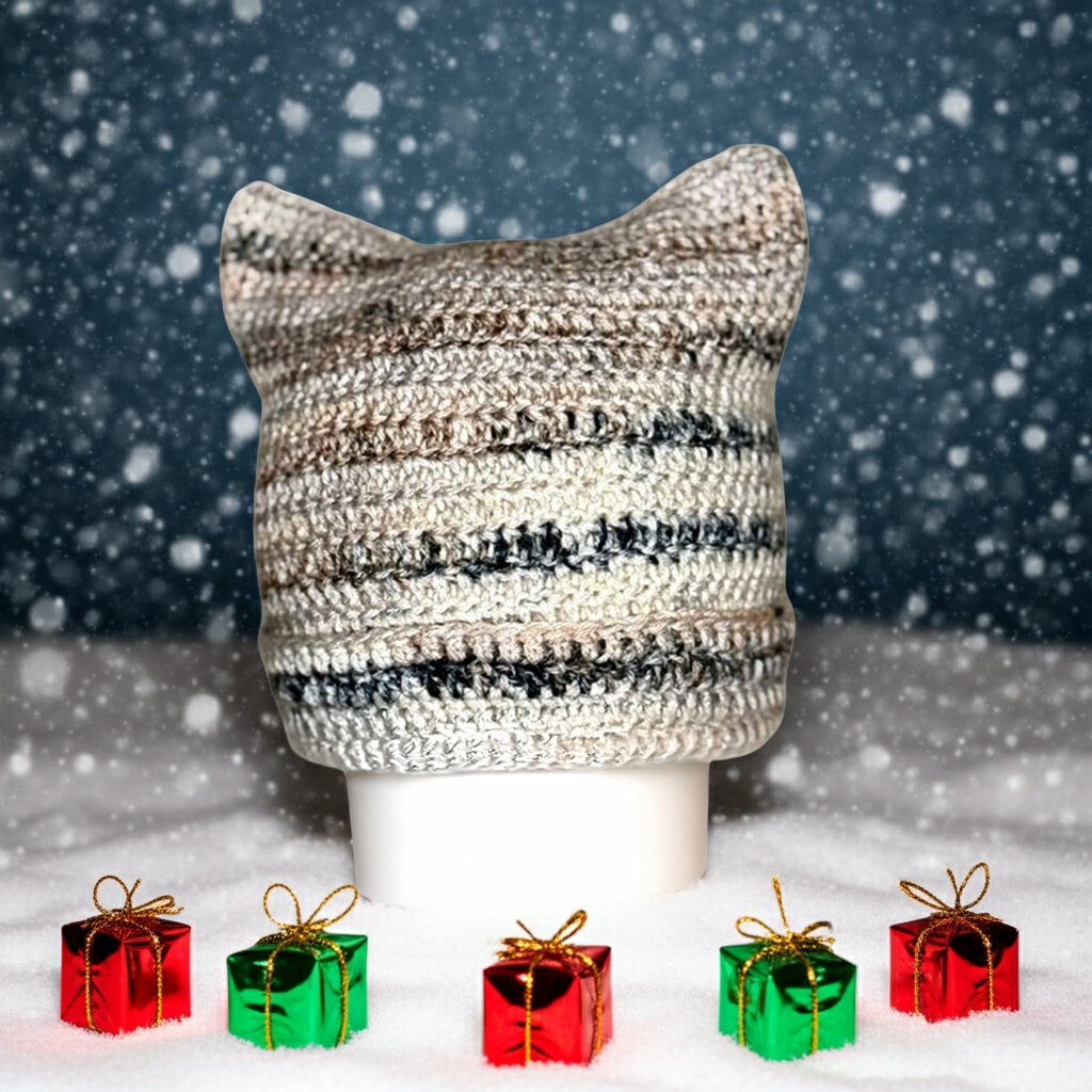 Handmade Crochet Cat Ear Beanie - Cute Kitten Hat for Women & Teens