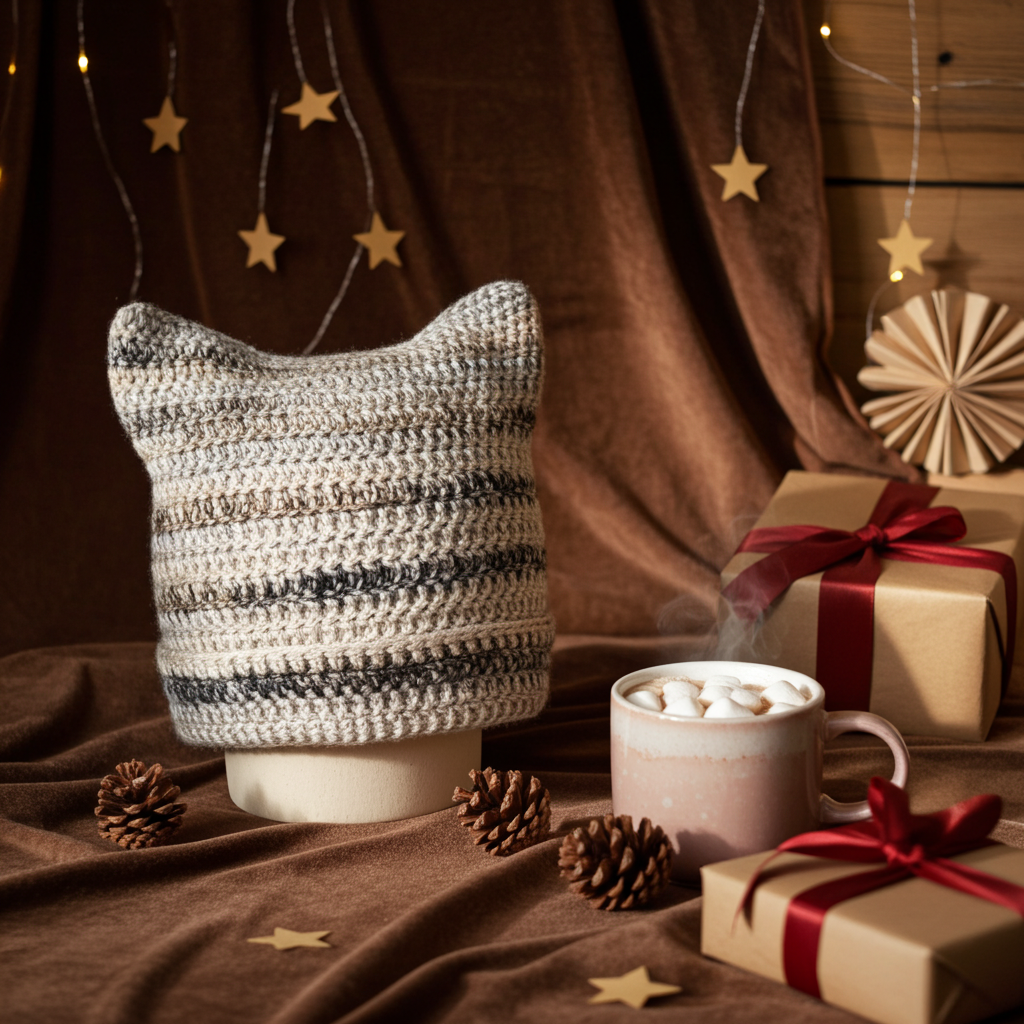 Handmade Crochet Cat Ear Beanie - Cute Kitten Hat for Women & Teens