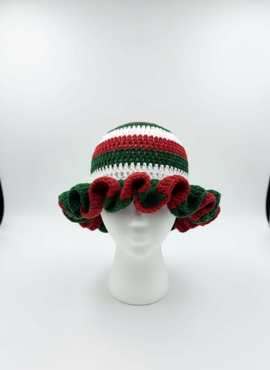 Handmade Crochet Adult Christmas Ruffle Hats- Adult Christmas Ruffle Hat