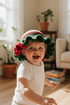 Handmade Crochet Kids Christmas Ruffle Hat - Festive Holiday Beanie for Children