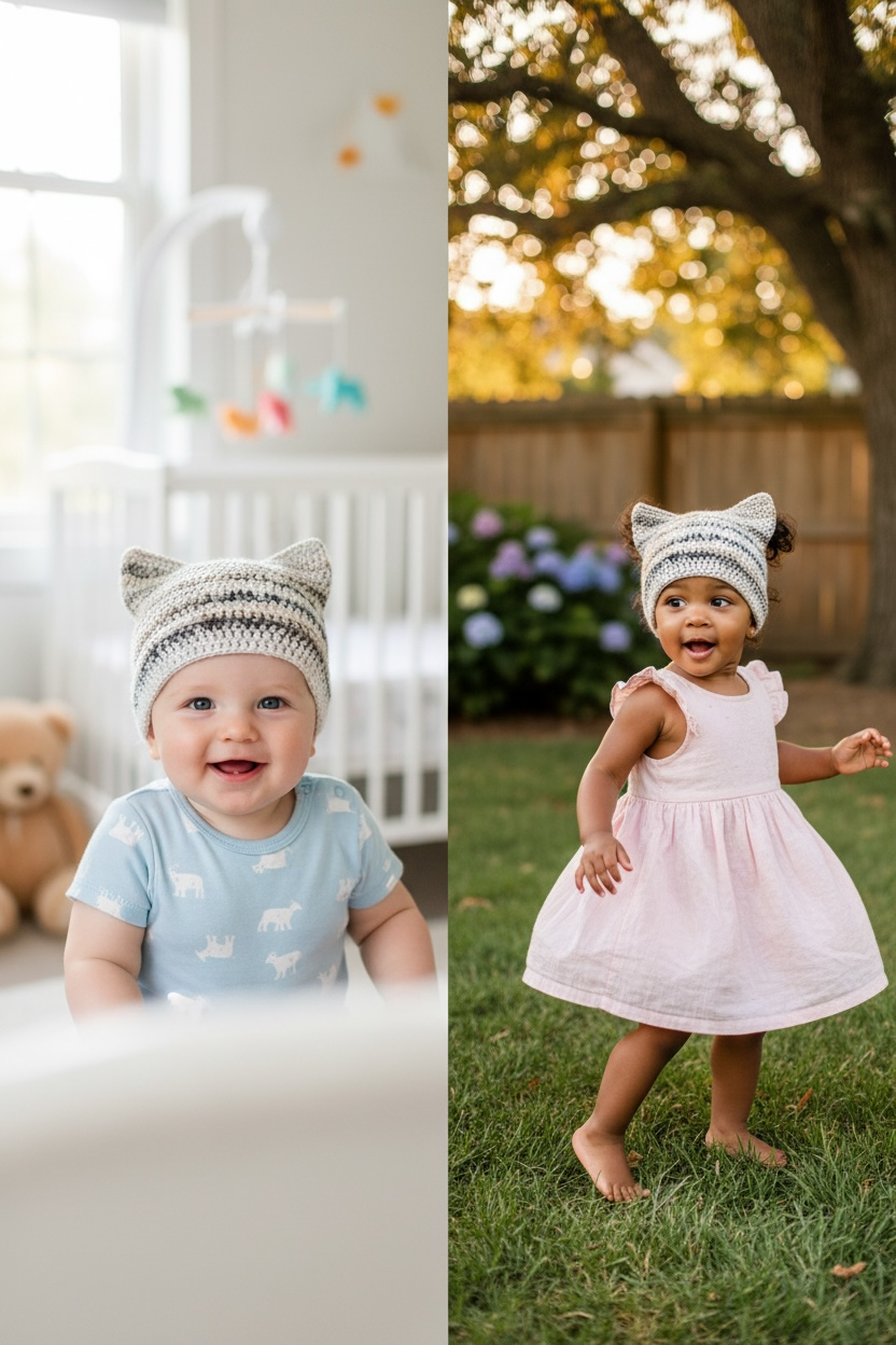 Handmade Crochet Cat Ear Beanie for Kids - Cute Winter Hat for Children