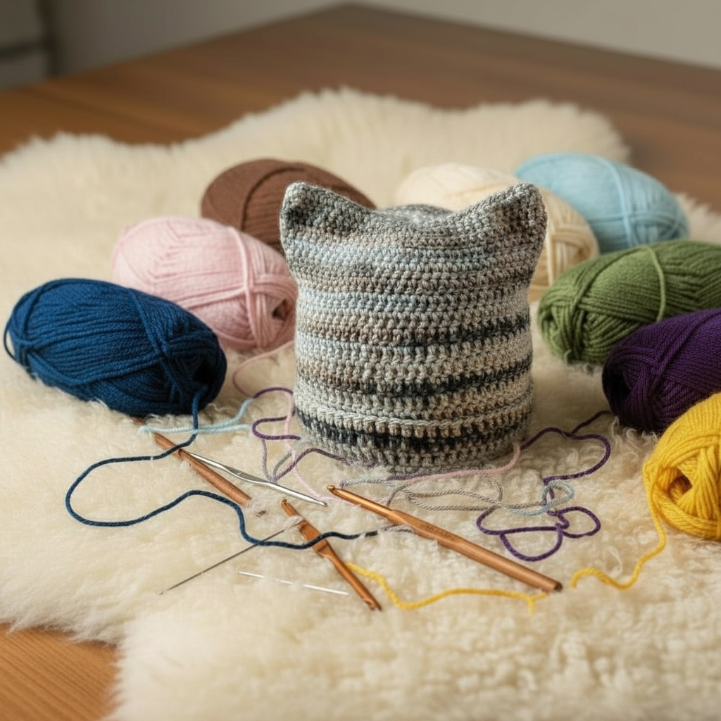 Handmade Crochet Cat Ear Beanie for Kids - Cute Winter Hat for Children