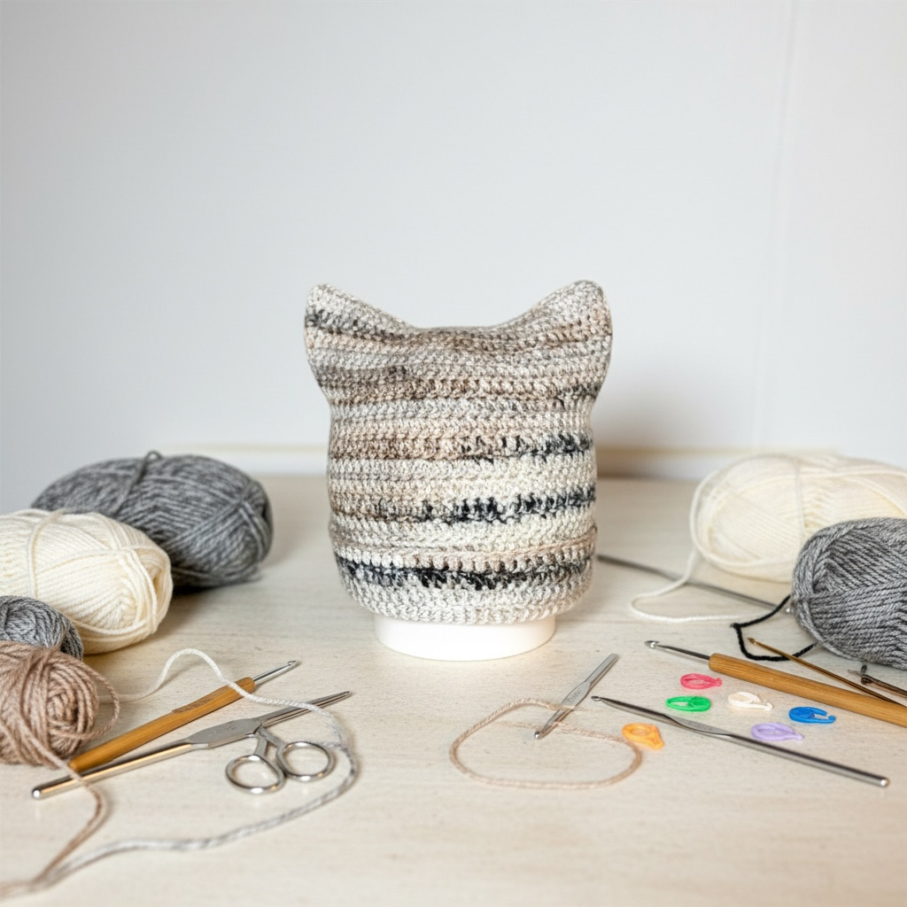 Handmade Crochet Cat Ear Beanie for Kids - Cute Winter Hat for Children