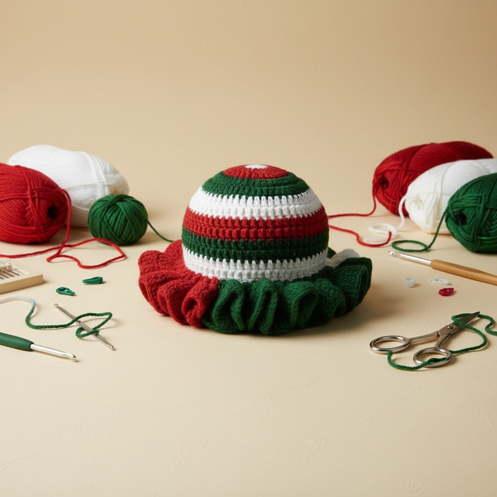 Handmade Crochet Adult Christmas Ruffle Hats- Adult Christmas Ruffle Hat